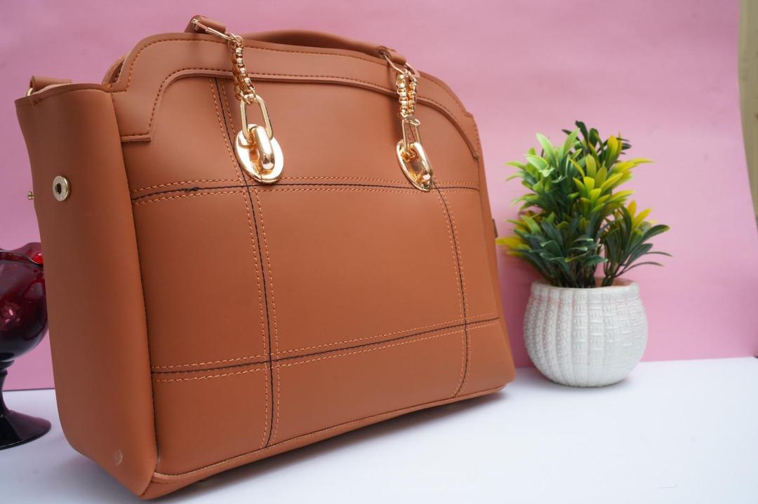 Brown PU Leather Shoulder Bag with Gold Hardware