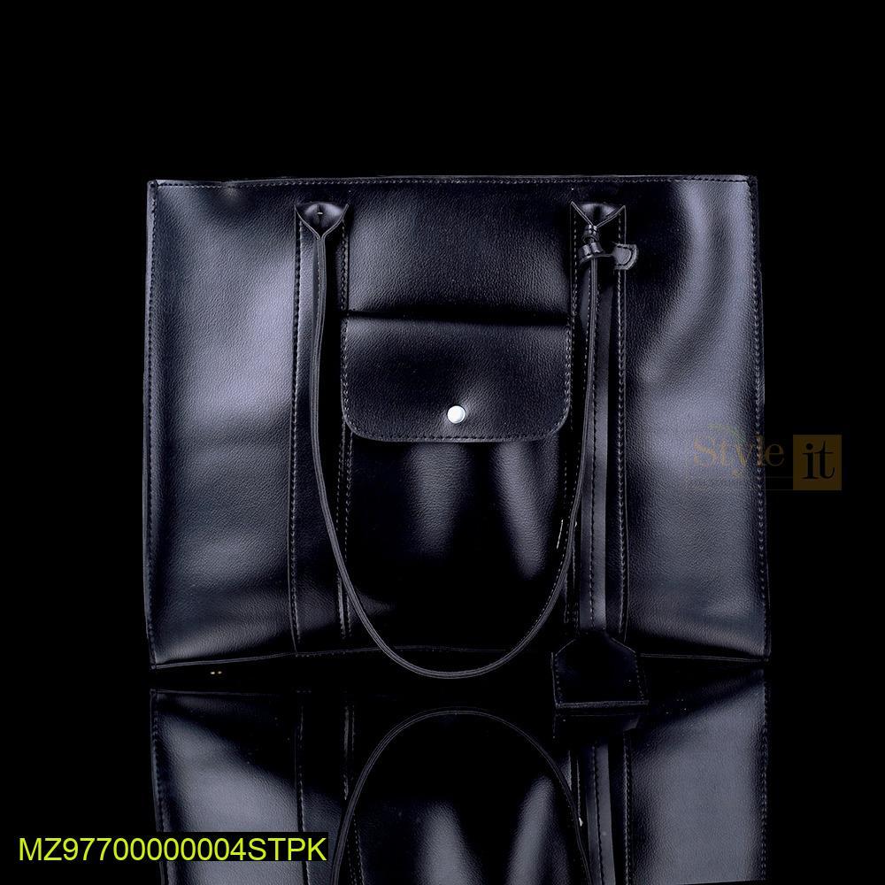 Black PU Leather Tote Bag Set for Women